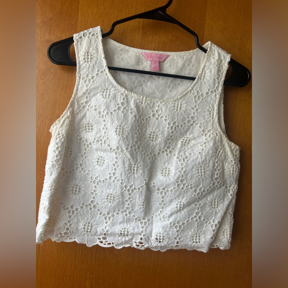 Lilly Pulitzer White Lace Sleeveless Crop Top